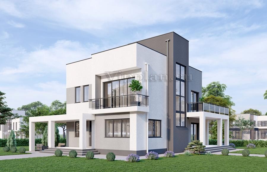 Двухэтажный дом с эксплуатируемой кровлей, четырьмя спальнями и балконами