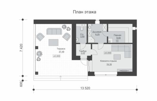 Баня с террасой и облицовкой кирпичом